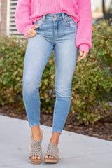 Katie High Rise Double Button Ankle Skinny