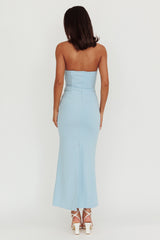 Well Versed Strapless Pleat Bust Maxi Dress Blue